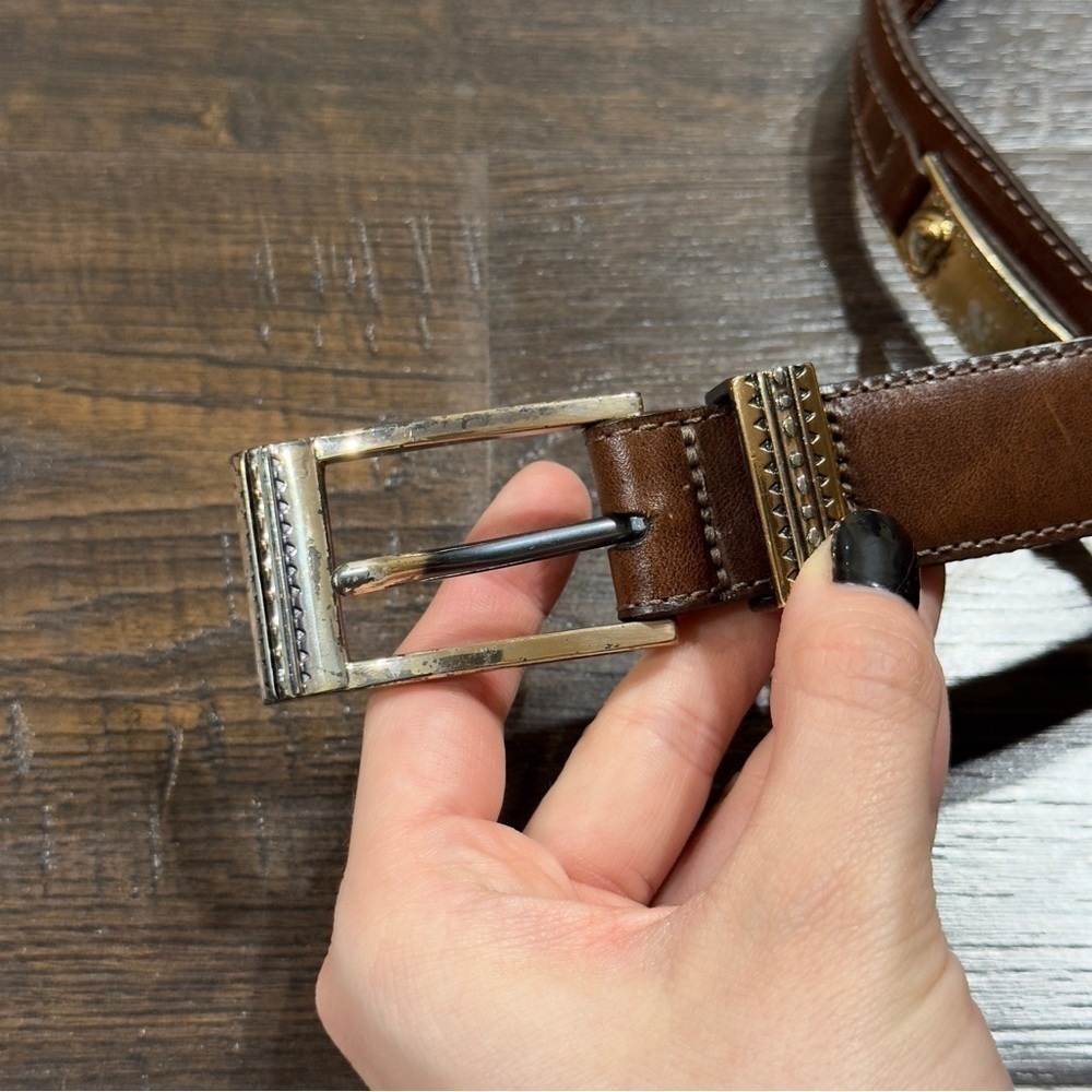 Brighton Women's Vintage Leather Belt Goldtone Accents Western Cowgirl Brown - Picture 3 of 13